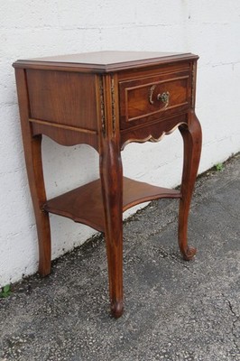 French Early 1900s Carved Walnut Tall Nightstand End Table 6153