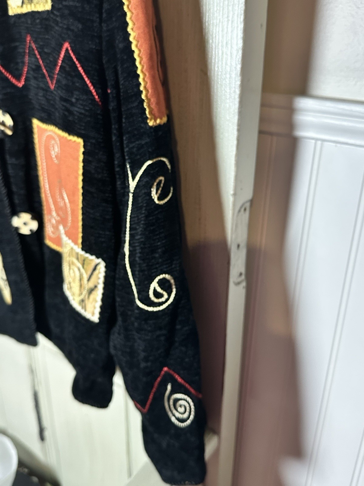 Julia Kim Jacket Embroidered Patchwork Black Peti… - image 6