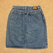 Vintage Calvin Klein Denim Skirt Colored Back Patch Size 13/14 - 6 Pockets