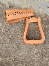 New Set of Tan Color 5" Wide Western Leather Wrapped Saddle Stirrups