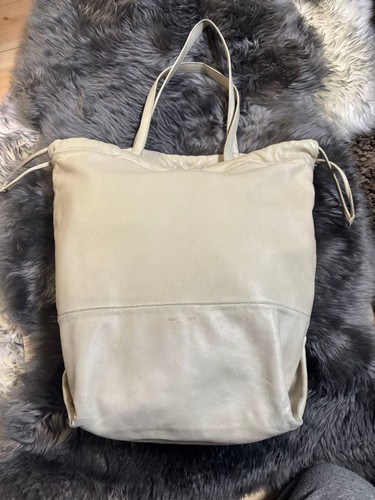 YSL Saint Laurent Drawstring Tote Shoulder Bag White Leather Women's Used