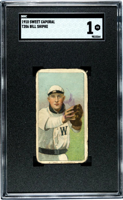 1909 T206 BILL SHIPKE SWEET CAPORAL 350 BACK STAMP SGC 1 WASHINGTON SENATORS