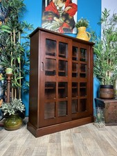 Mahogany Finish Media Unit CD DVD Storage Cabinet Glazed Sliding Door Shelving
