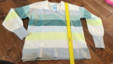 Womens Loft Pullover Striped Sweater NWT Green Ivory V Neck Small Petite