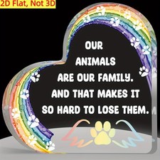 Rainbow  Paw Print Heart Plaque Pet Loss Memorial Gift Family Desktop Decor