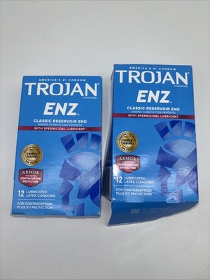 2 pack Trojan ENZ Spermicidal Lubricated Condoms 12 ct ~OPEN BOX/Damaged Box