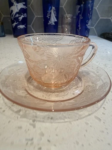 Macbeth Evans Dogwood Apple Blossom THICK Cup and Saucer Depression Glass