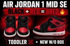 Nike Air Jordan 1 Mid SE TD Bred Black Red Toddler Shoes Size 3C DM9649-001
