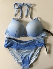 Victoria's Secret Add 2 Cups Push Up Bikini Top  Bottom Swim Set Blue Ombre
