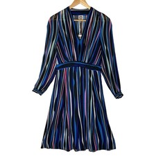 Anne Klein Sheer Lightweight Multi-color Stripe V-Neck Long Sleeve Midi Dress 8