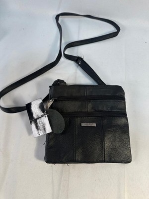 Lorenz Real Leather Hand Bag 7x7   Four Pocket Wit Zip Black