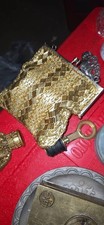 Vintage Gold Tone Metal Mesh Coin Purse Wallet w/ Chain Clasp, Formal