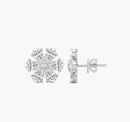 14K Gold Lab Grown Diamond 1.92 TCW Flower Earrings Birnenform Cluster Stud Gift - Bild 2 von 8