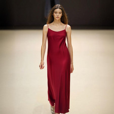 Abito donna 100% vera seta sling lunghezza media scollo a V abito festa vacanze nero