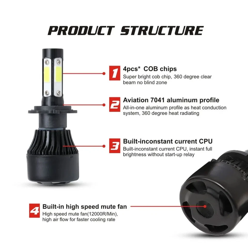 Kit de 4 faros LED de 8000K para Dodge Dakota 2005-2009 haz alto + bajo + bombillas antiniebla Foto 4 de 4