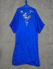 Vintage Chinese Silk Robe Size Large Blue Embroidered Belted Adults 100 Silk