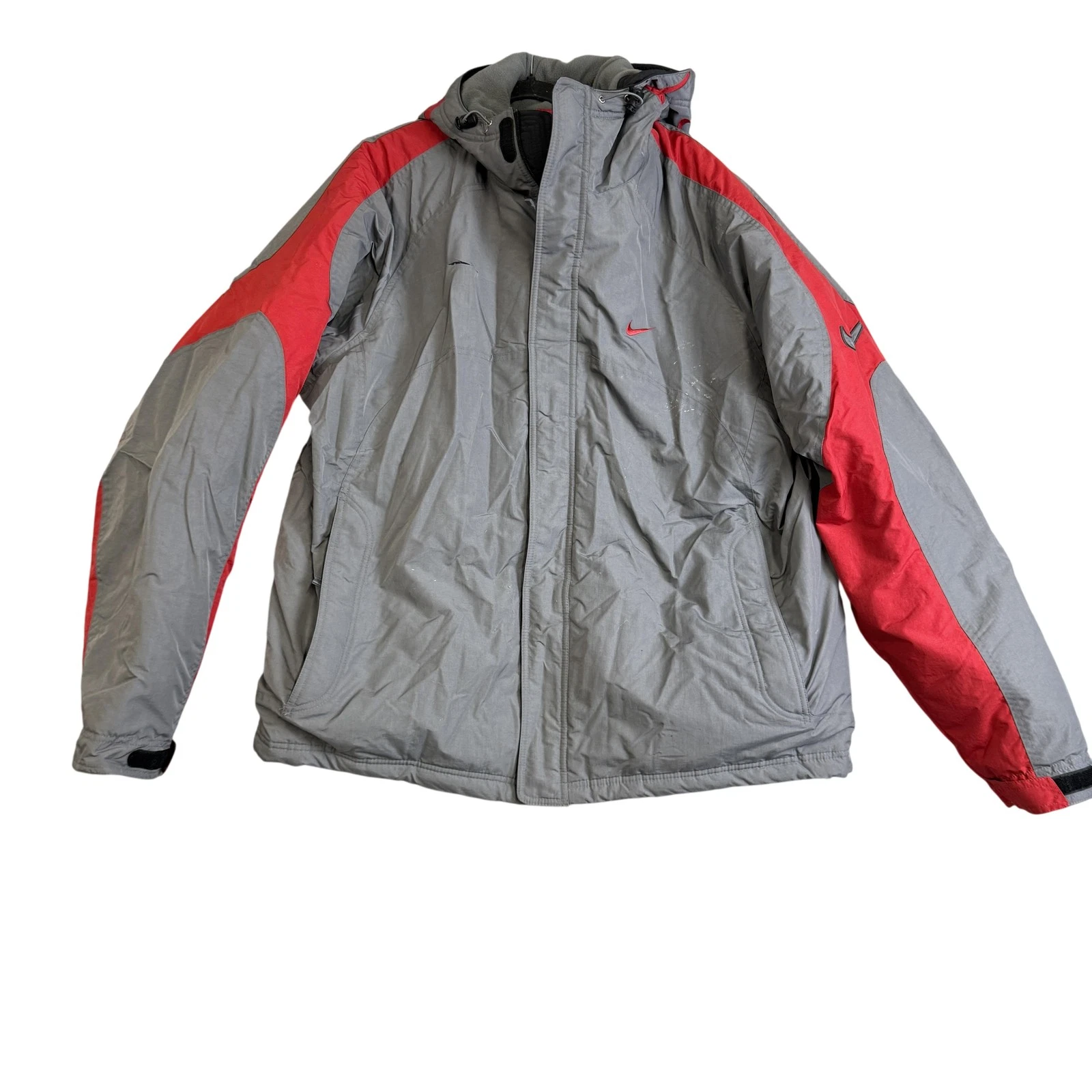 Nike Jacket Mens 2XL Gray Red Hooded Insulated Winter Snow Ski Coat Athletic
