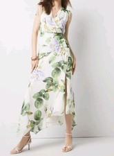 White House Black Market Ruched Midi Dress Forever Floral Hem Ecru NWT 170  6