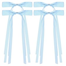 4Pcs Hair Ribbon Bows for Women, Bowknot Hair Clips with Long Tail Blue 