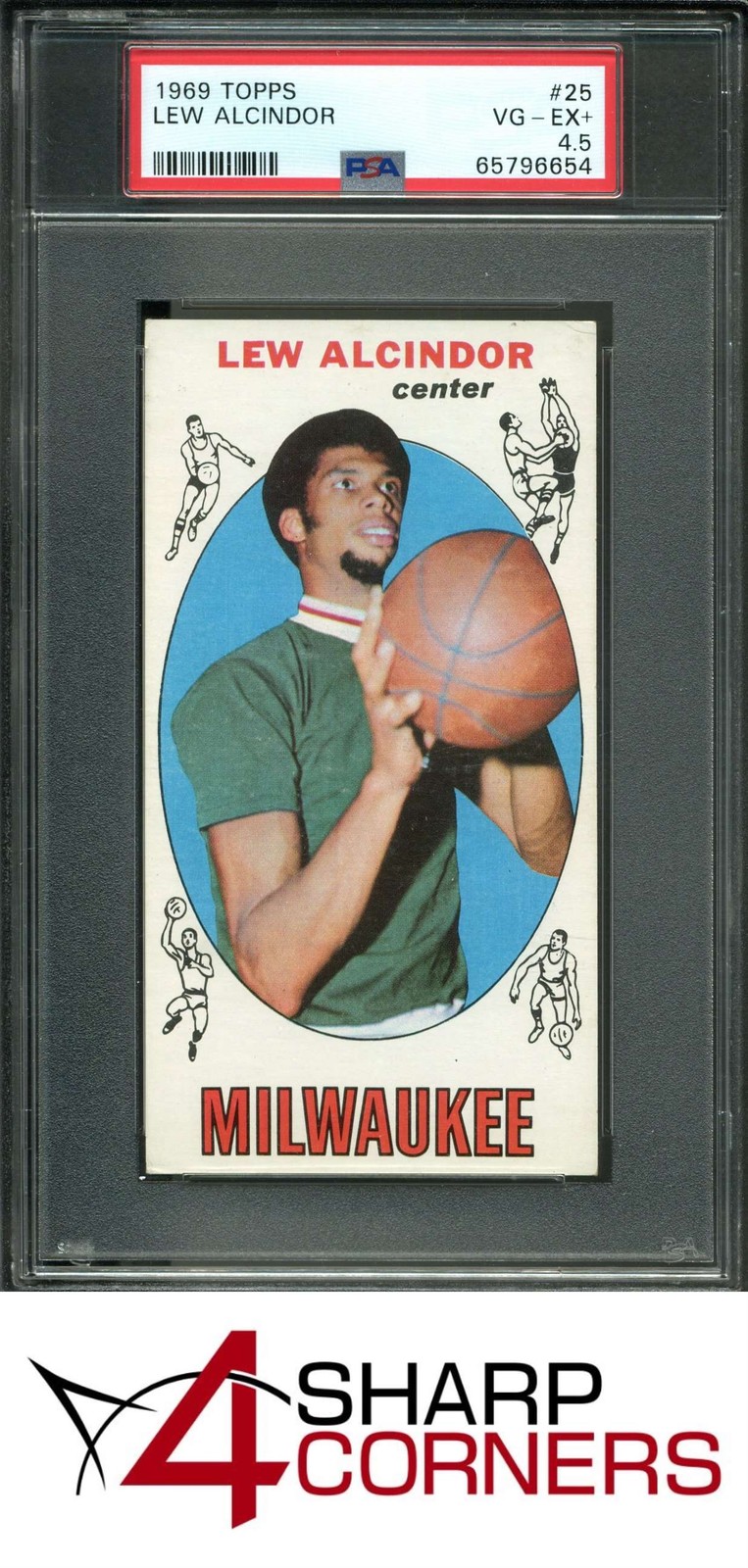 1969 TOPPS #25 LEW ALCINDOR KAREEM ABDUL-JABBAR RC BUCKS HOF PSA 4.5
