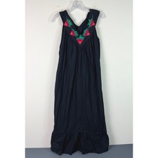 Soft Wind Dress Womens 2X Black Strawberry Applique Ruffle Hem Sleeveless Maxi