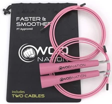 WOD Nation Speed Jump Rope Exercise Equipment - Pink, Alloy Steel, Adjustable...