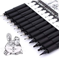 Art Fineliner Ink Pens,Technical Drawing Pen, Set of 12, Black