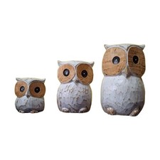 Sculture Gufi Set 3 Soprammobili Civetta Etnica