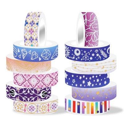 12 Rolls Galaxy Washi Tape Set Purple Stars Decorative Tapes Silver Gold Foil...