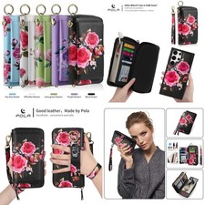 For Samsung Galaxy S26 Ultra S25 S24 S23 Zipper Wallet Case w/ Card Holder Strap
