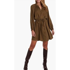 Bella Dahl Mini Dress Womens XS Olive Green Lyocell Twill Belted B6926-G51-302