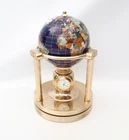 Precious Gemstone World Globe With Clock Thermometer And Hydrometer