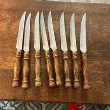 Bennington Forge 9" Steak Knife Set of 8 Wood Handles Cutlery Stainless Taiwan 
