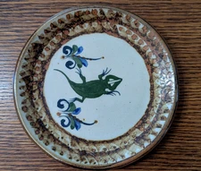 Tonala Mexico Folk Art Pottery Plate Lizard Flower Signed 7 1/2"