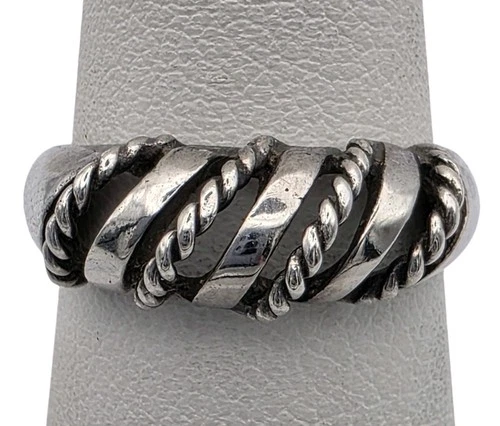 Solid 925 Sterling Silver Twisted Rope Band Ring Vintage Design Size 6