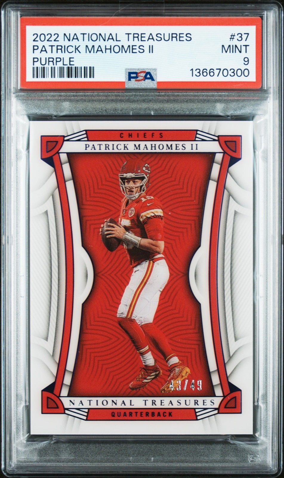 2022 Panini National Treasures #37 Patrick Mahomes II Purple #/49 PSA 9
