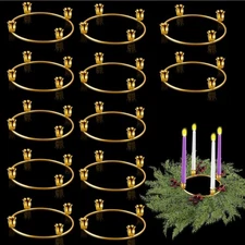 12 Pcs Metal Christmas Advent Wreath Rings Bulk Gold Advent Wreath Candle Hol...