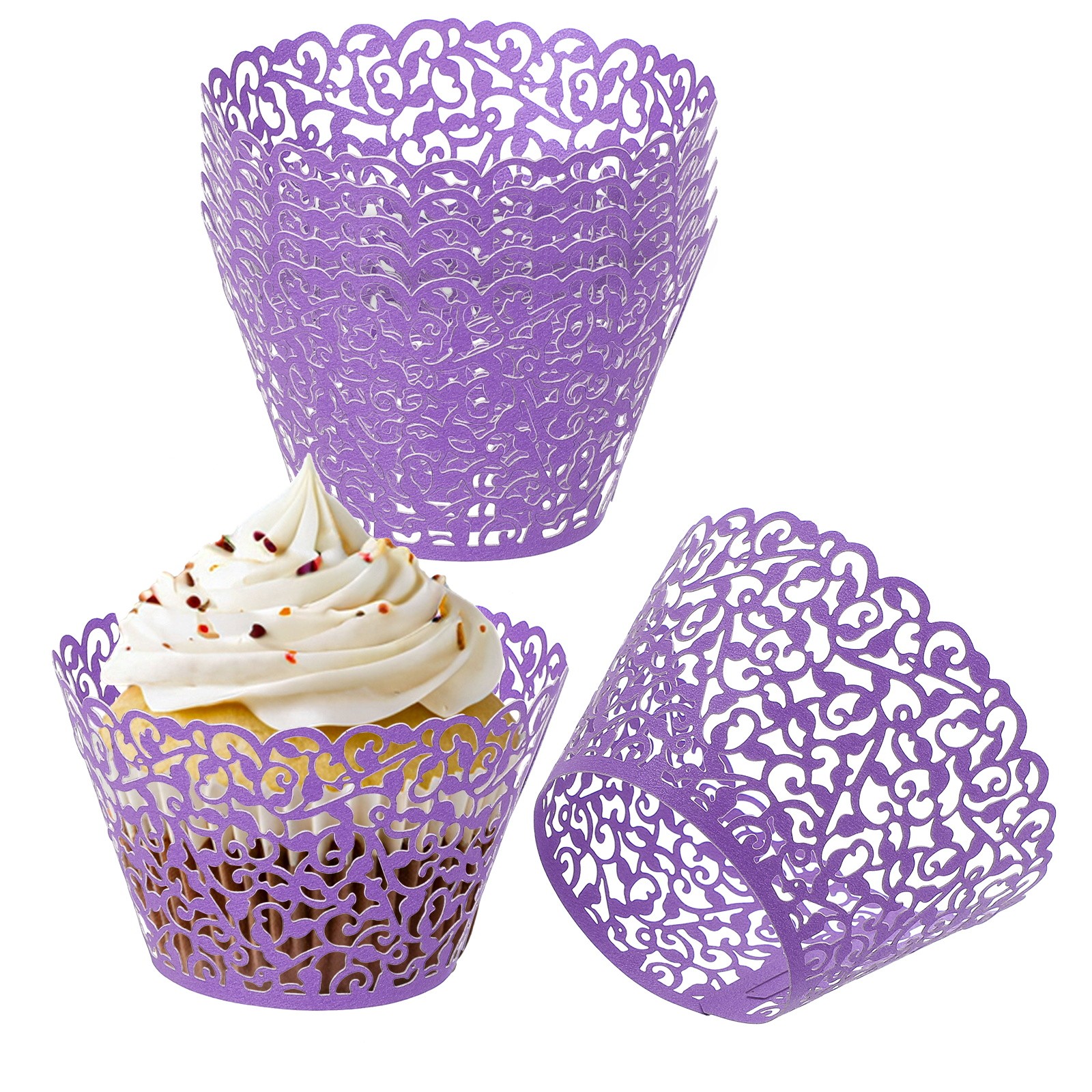 50 Pack Cupcake Wrappers Paper Baking Cups Standard Vine Decor Dark Purple-image