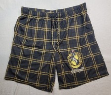 Harry Potter Mens Black Plaid Lightweight Flannel Hufflepuff Lounge Shorts L