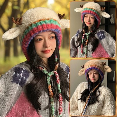 Creative Antler Hat oder Bag 2-in-1   Festive Reindeer Knitted Christmas Beanie