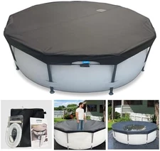 24 Ft Pool Cover, with Automatic Drain Round Pool Cover, One-Piece Quick Install
