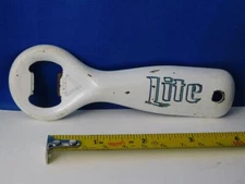 VINTAGE BEER BOTTLE OPENER LITE  BREWERY ADVERTISING LEDCO WHITE METAL BAR TOOL