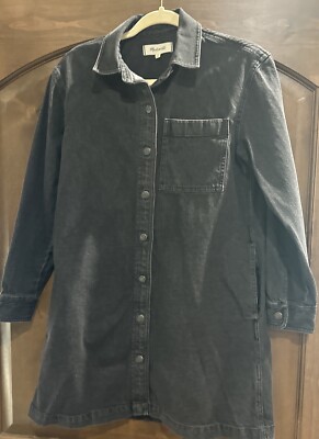 madewell black denim shirt dress Madewell Black Denim Long Sleeve Button Down Flowy Shirt Dress. XS. Slash  Pocket