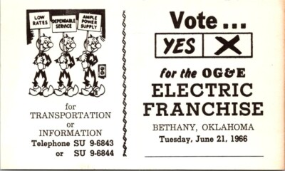 Postcard Ad Vote YES for OG&E Electric Franchise Bethany, Oklahoma 