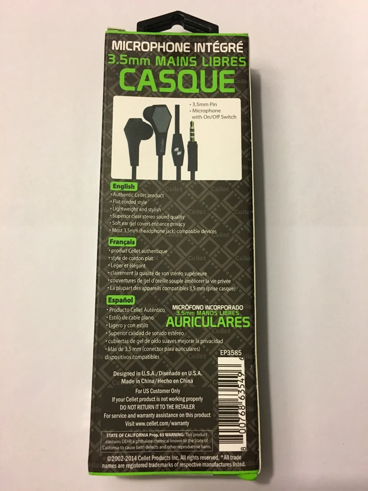 Original 3.5mm Flat Wire Stereo Hands-Free Headset Earbuds - Image 2 of 4