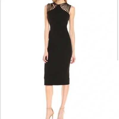 Dress The Population black strappy gwen midi dress siz S stretch textured  fitted | eBay
