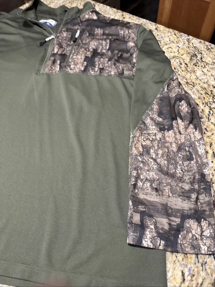 Magellan Outdoors 2XL Quarter Zip Long Sleeve Pullover Zip Pocket Green/Camo Cpx - Image 2 of 4