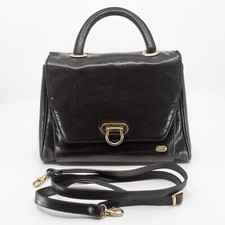 Vintage OROTON deep dark brown leather structured handbag - detachable strap
