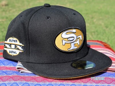 San Francisco 49ers Super Bowl 19 XIX Fitted Hat New Era 59FIFTY Black Yellow