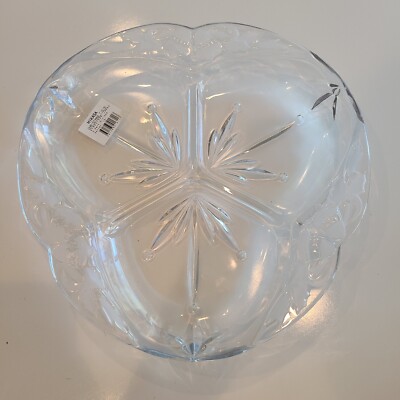 New Mikasa Crystal Christmas Tiding Holly 3 part Divide Serving Platter Tray 12''